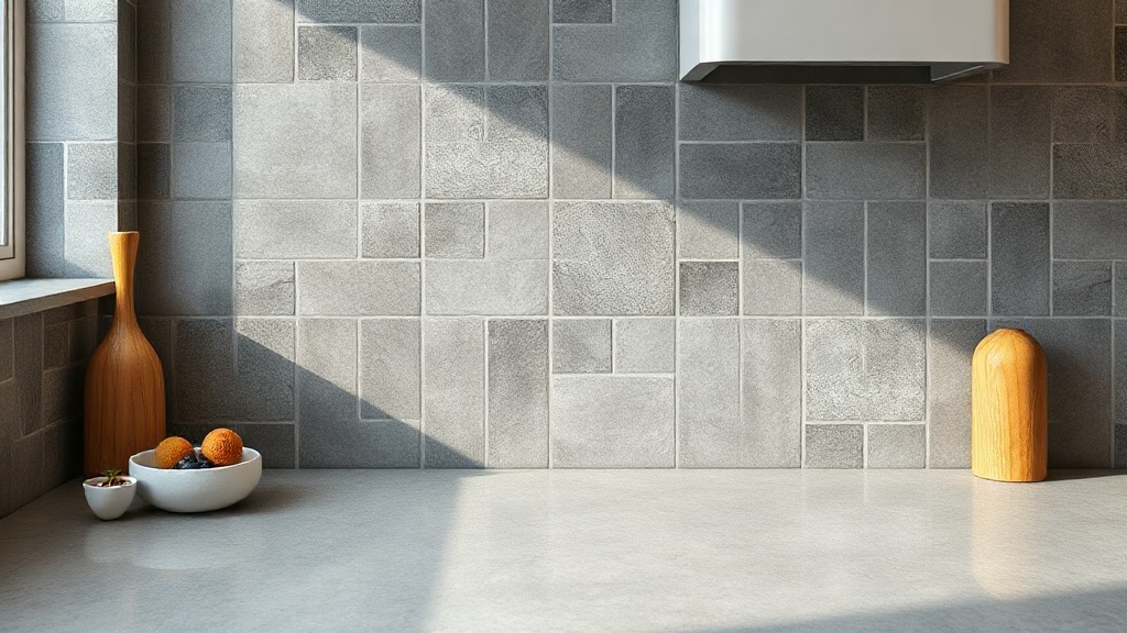 Fliesenrückwand in Grau mit Epoxidharzfugen in einer Küche
